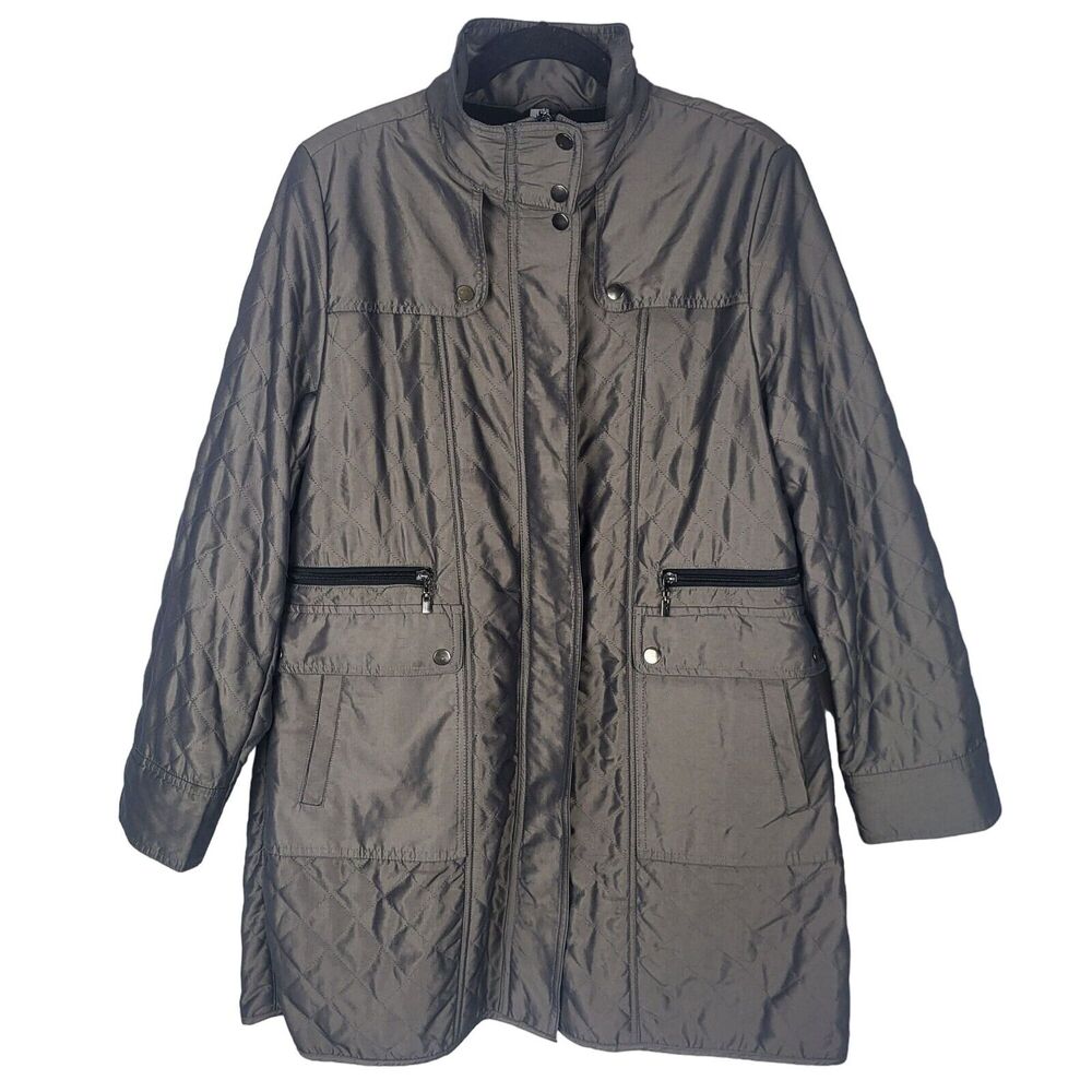 Pendelton Winter Jacket L Womens Quilted Grey Black Interior Full‎ Zip Pockets